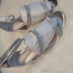 Brand New David's Bridal Silver with rhinestone heels